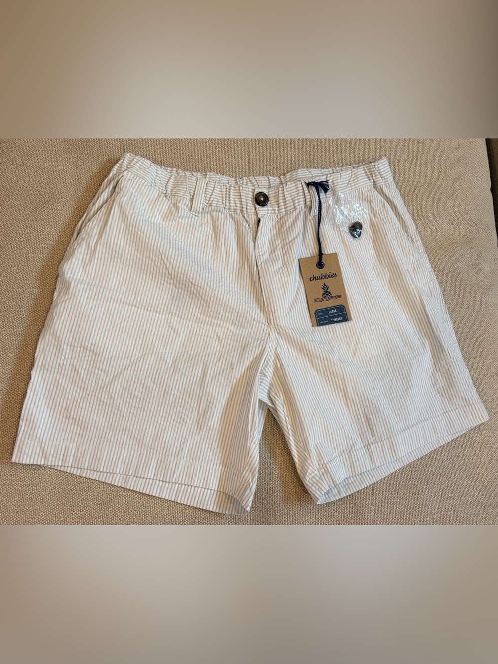 Chubbies Men's Large Seersucker Stretch Shorts Pastel Stripe NWT 7"